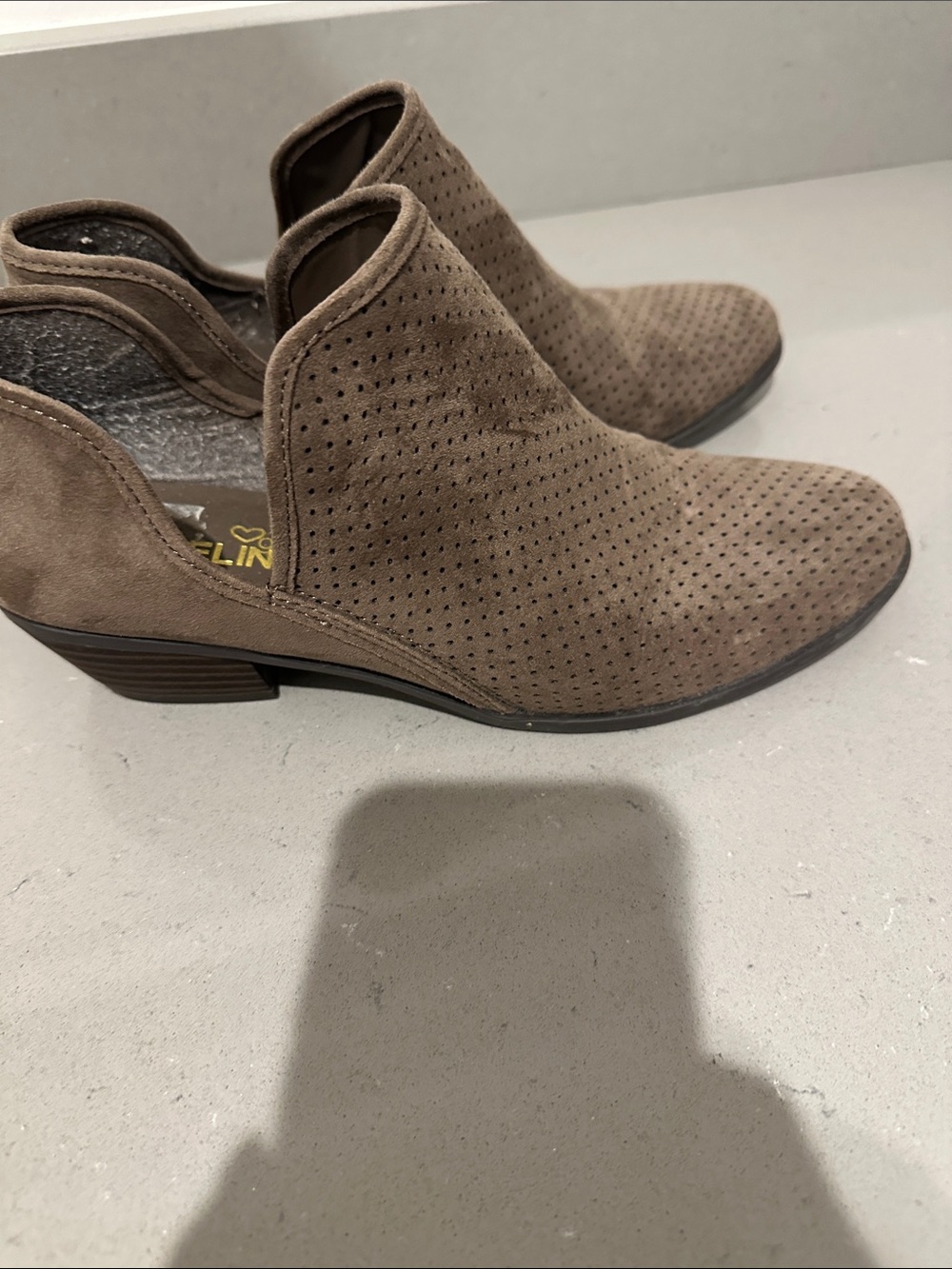 Madeline girl Perforated Taupe Suede Ankle Booties - Women